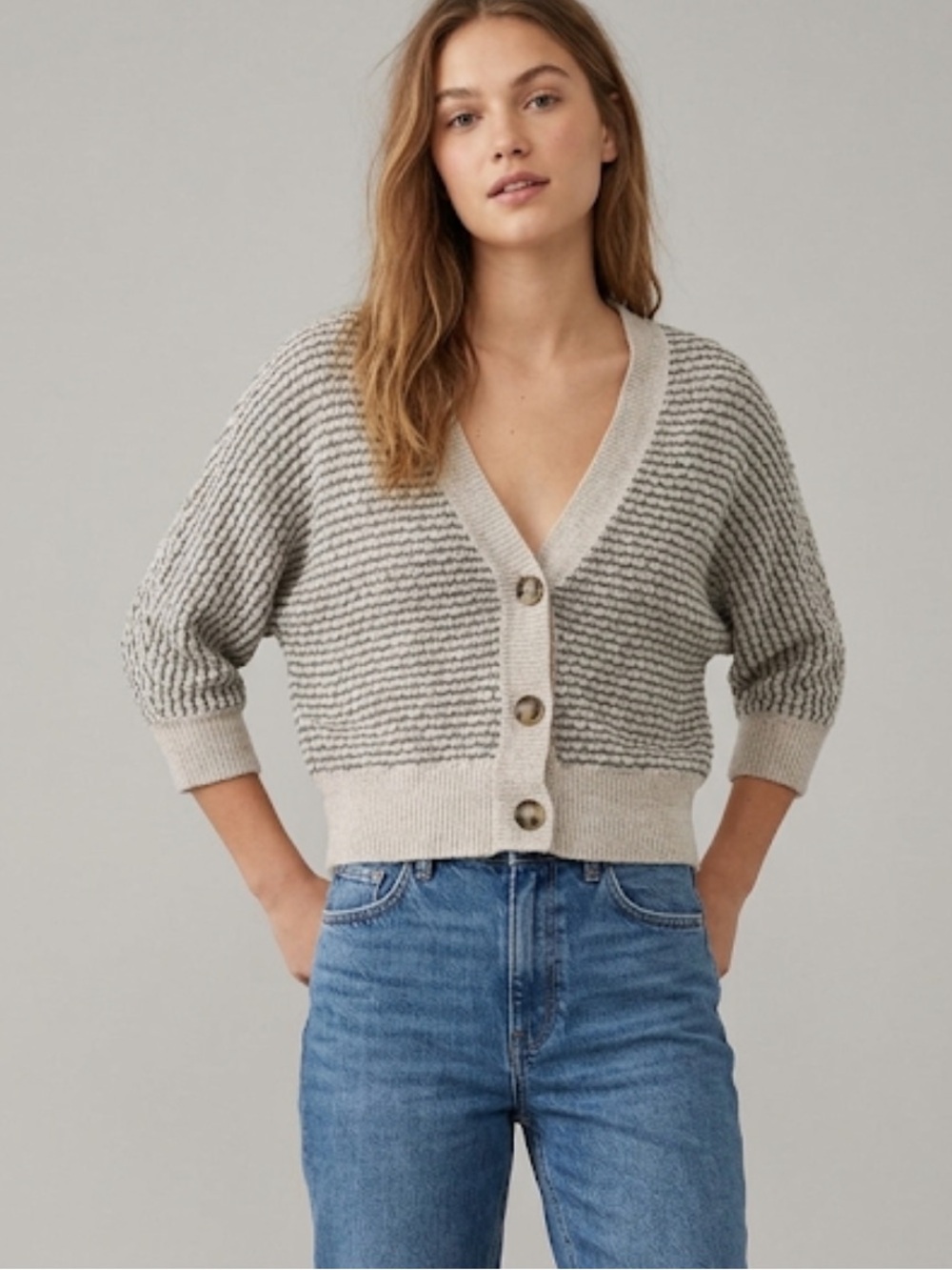 🦅 AEO Boxy Marled Knit Dolman Sleeve Cardigan